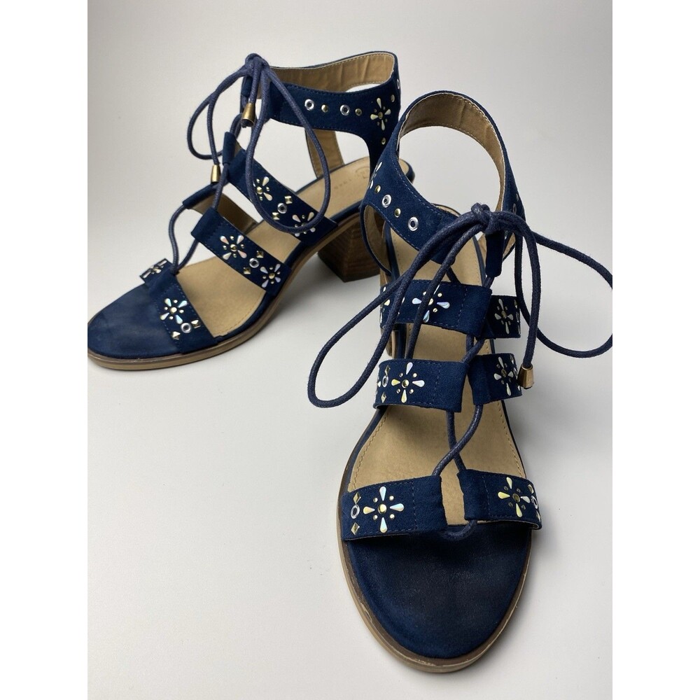 C Est 1946 Blue Strappy Heel Sandals Sz 10 Metal Details, Cottagecore Shoes
